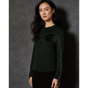 Ted Baker Aniebal Fringe Knit Sweater Black Size TED 2/ US 6